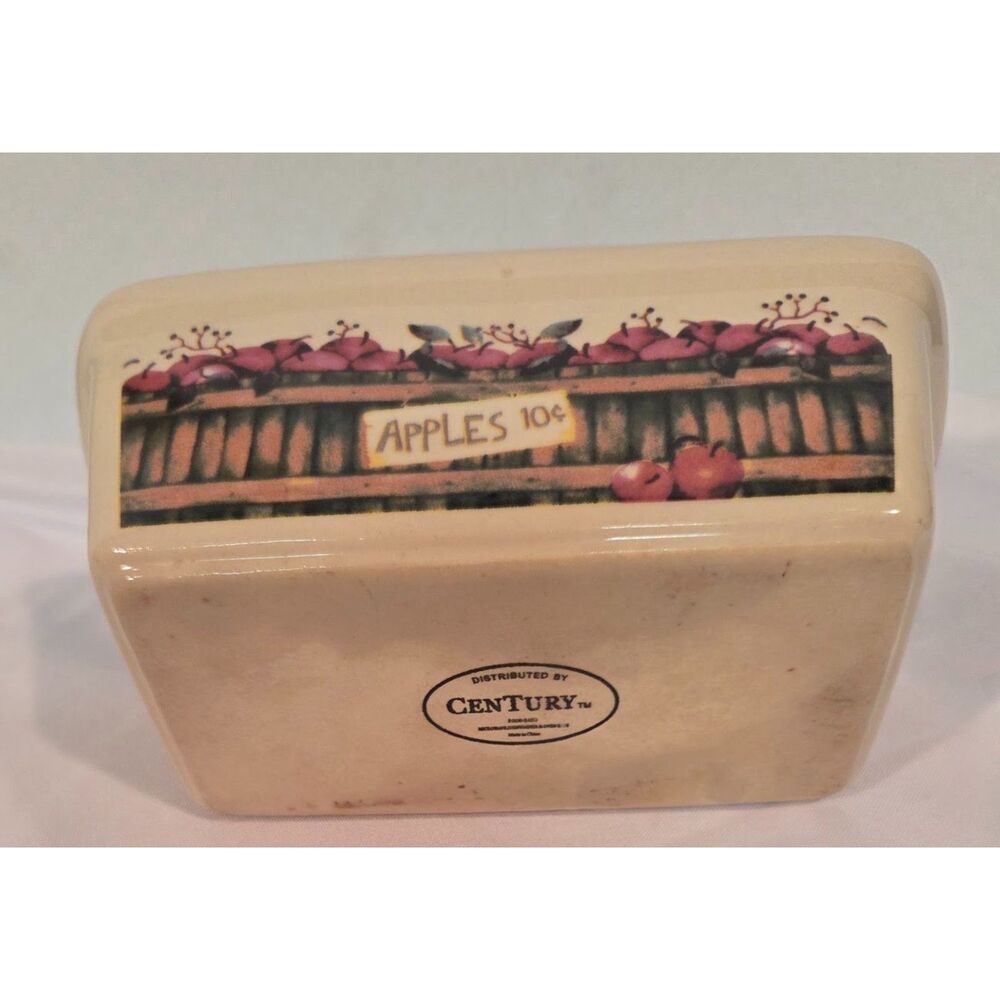 Vintage Country Apples 10¢ Ceramic Bread Dish Loaf Pan Farmhouse